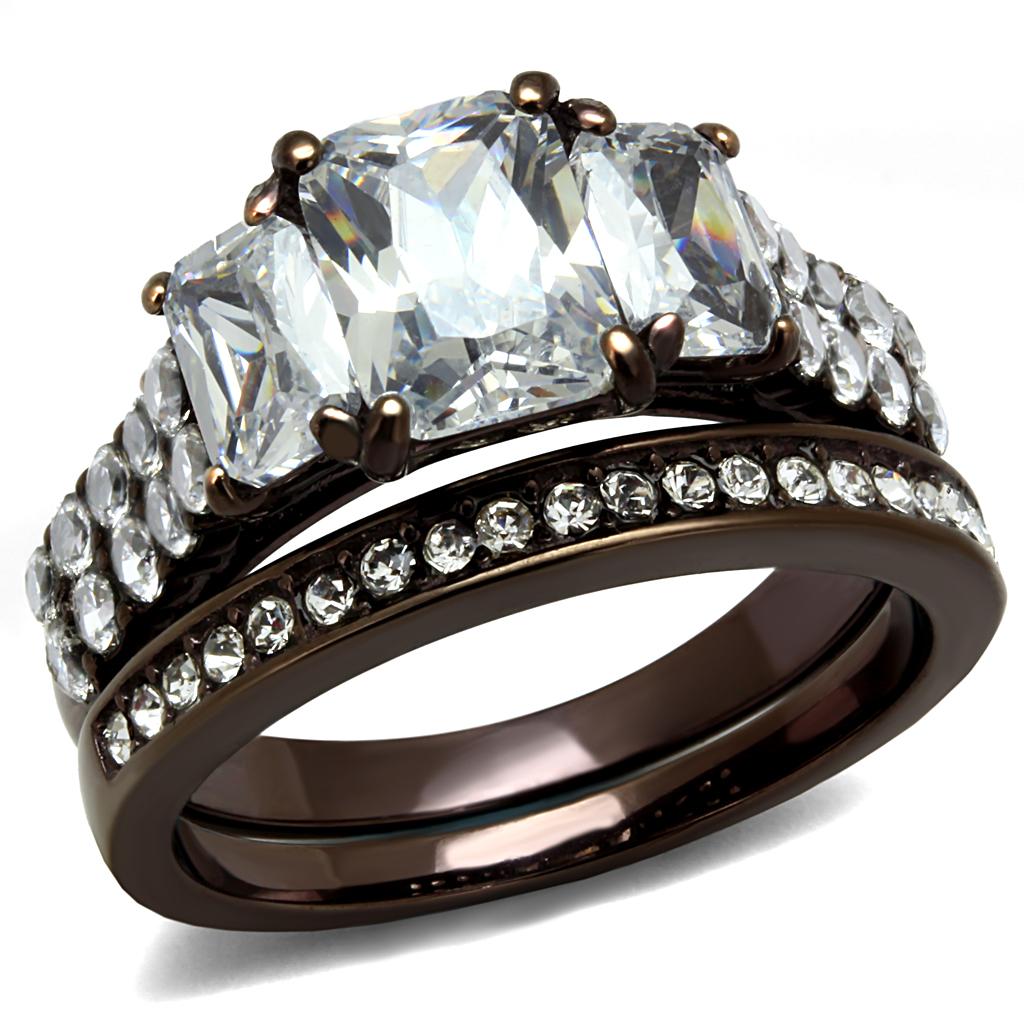 JCE2646 IP Dark Brown (IP coffee) Stainless Steel Ring with AAA Grade CZ  in Clear