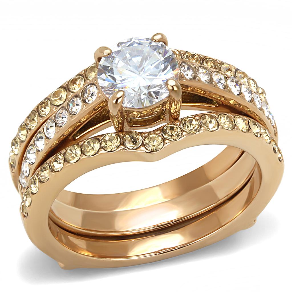 JCE3264 IP Rose Gold(Ion Plating) Stainless Steel Ring with AAA Grade CZ  in Clear