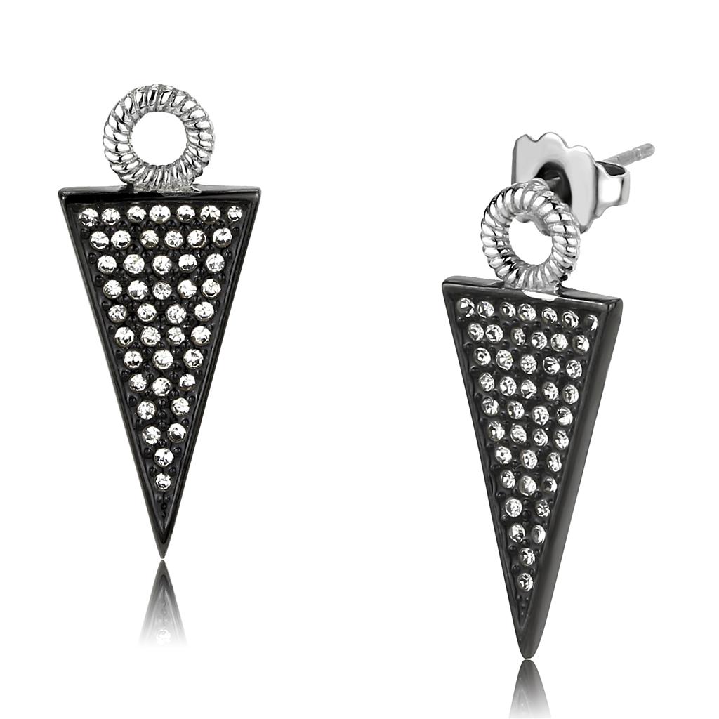 JCE3485 Two-Tone IP Black (Ion Plating) Stainless Steel Earrings with Top Grade Crystal  in Clear