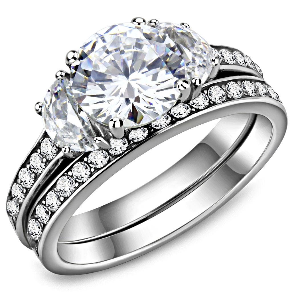 JCE3509 High polished (no plating) Stainless Steel Ring with AAA Grade CZ  in Clear