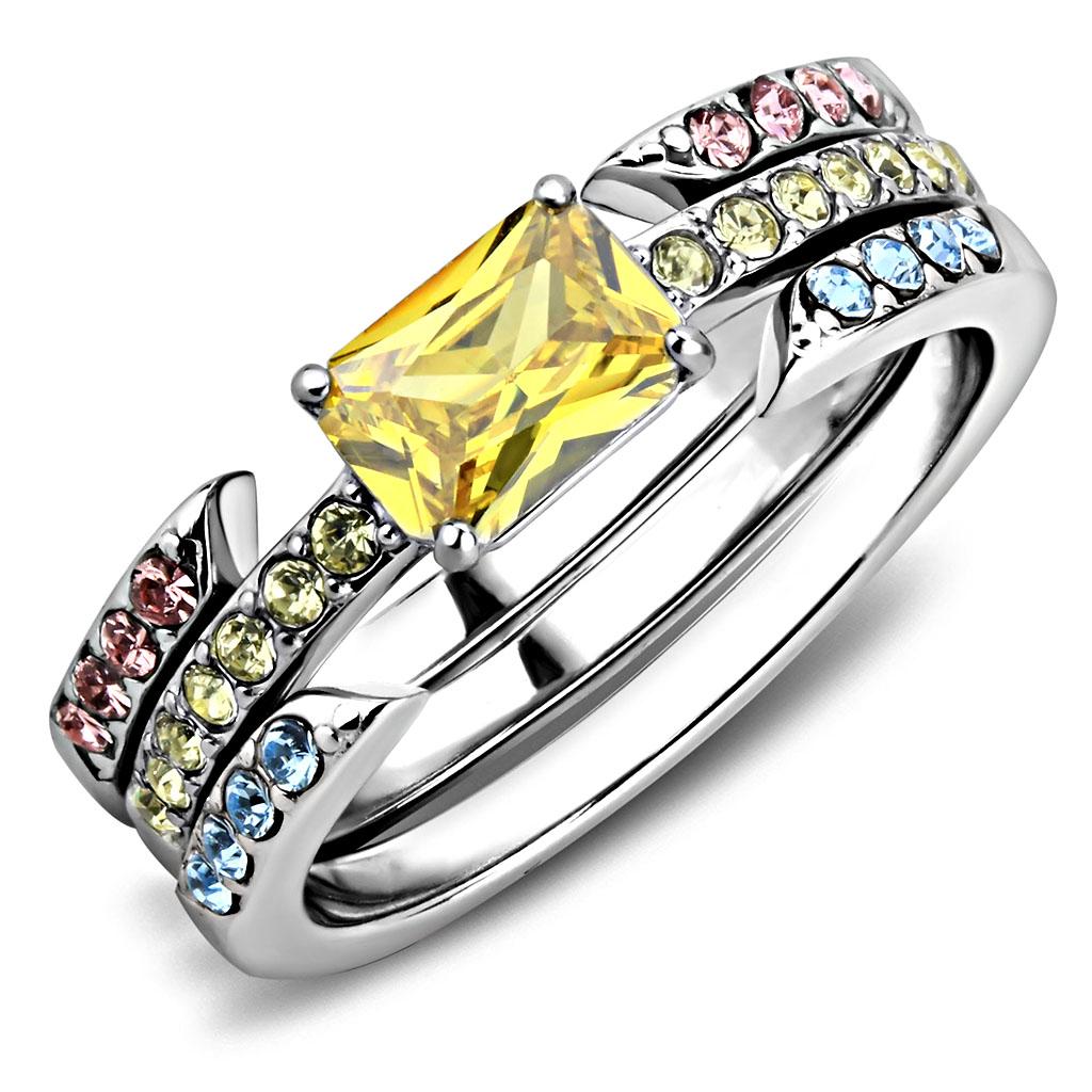 JCE3526 High polished (no plating) Stainless Steel Ring with AAA Grade CZ  in Topaz