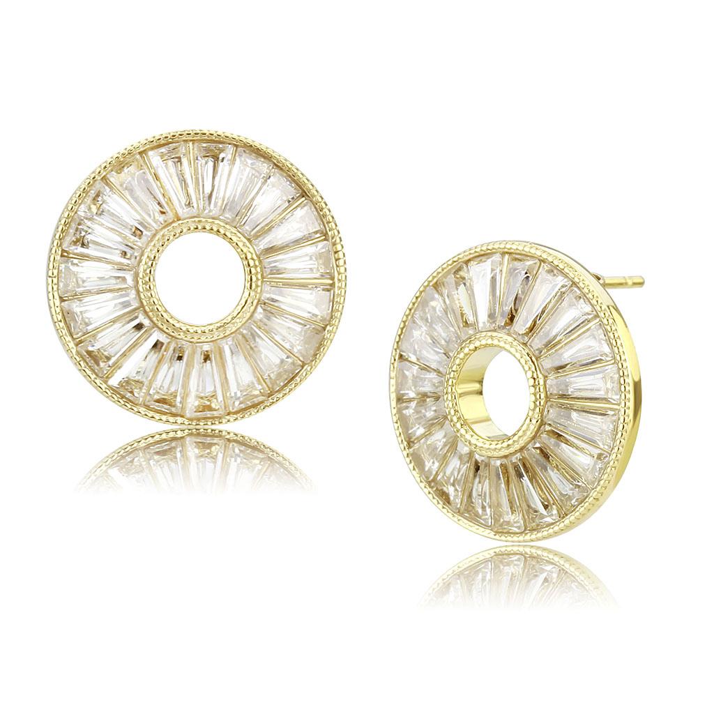 JCE3662 IP Gold(Ion Plating) Stainless Steel Earrings with AAA Grade CZ  in Clear