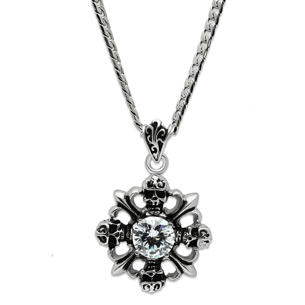 JCE454 High polished (no plating) Stainless Steel Chain Pendant with AAA Grade CZ  in Clear