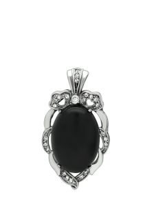 JCE459 High polished (no plating) Stainless Steel Chain Pendant with Semi-Precious Onyx in Jet