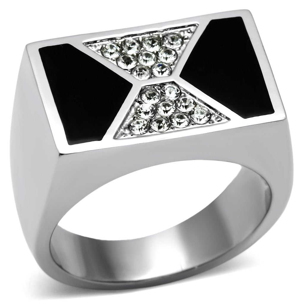 JCE708 High polished (no plating) Stainless Steel Ring with Top Grade Crystal  in Clear