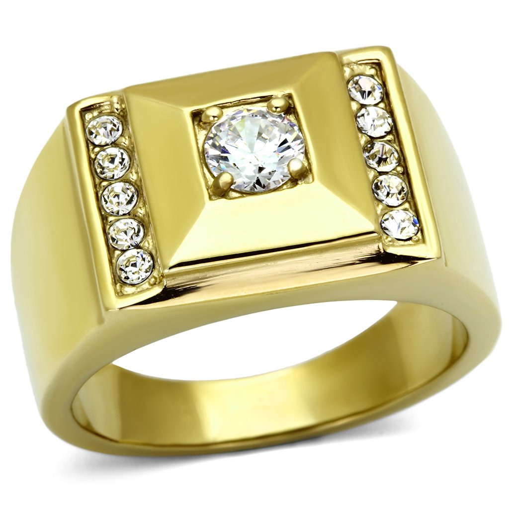 JCE732 IP Gold(Ion Plating) Stainless Steel Ring with AAA Grade CZ  in Clear