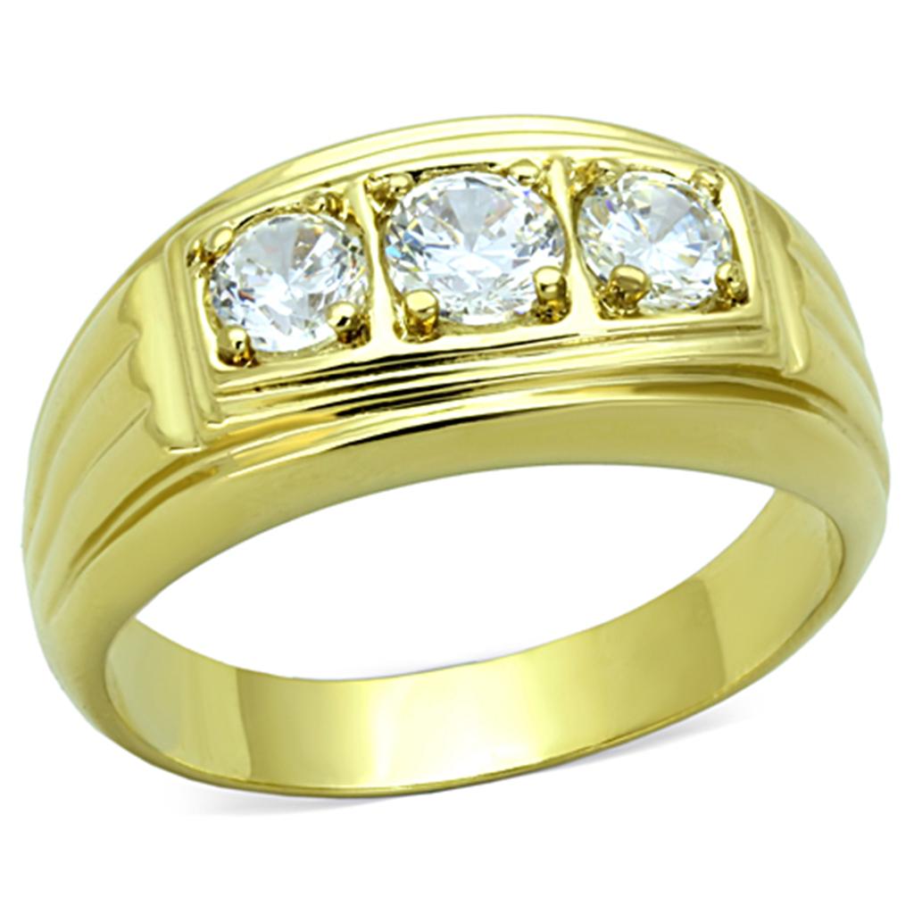 JCE946G IP Gold(Ion Plating) Stainless Steel Ring with AAA Grade CZ  in Clear