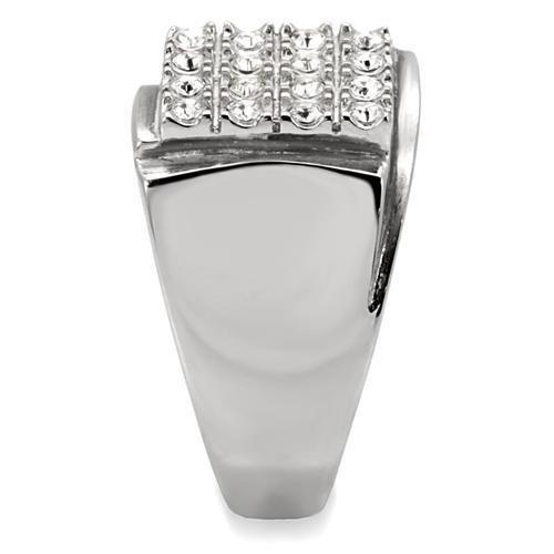 JCE95409 High polished (no plating) Stainless Steel Ring with Top Grade Crystal  in Clear
