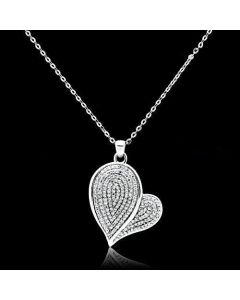 JCE048 Rhodium 925 Sterling Silver Chain Pendant with AAA Grade CZ  in Clear