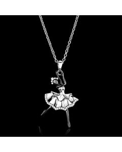 JCE164 Rhodium + Ruthenium 925 Sterling Silver Chain Pendant with AAA Grade CZ  in Clear