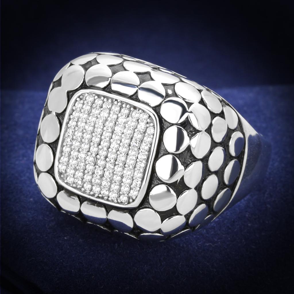 JCE215 Rhodium 925 Sterling Silver Ring with AAA Grade CZ  in Clear