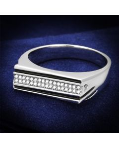 JCE217 Rhodium 925 Sterling Silver Ring with AAA Grade CZ  in Clear