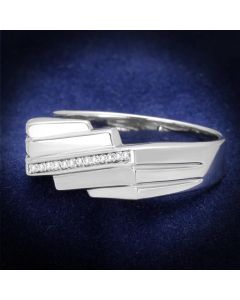 JCE232 Rhodium 925 Sterling Silver Ring with AAA Grade CZ  in Clear