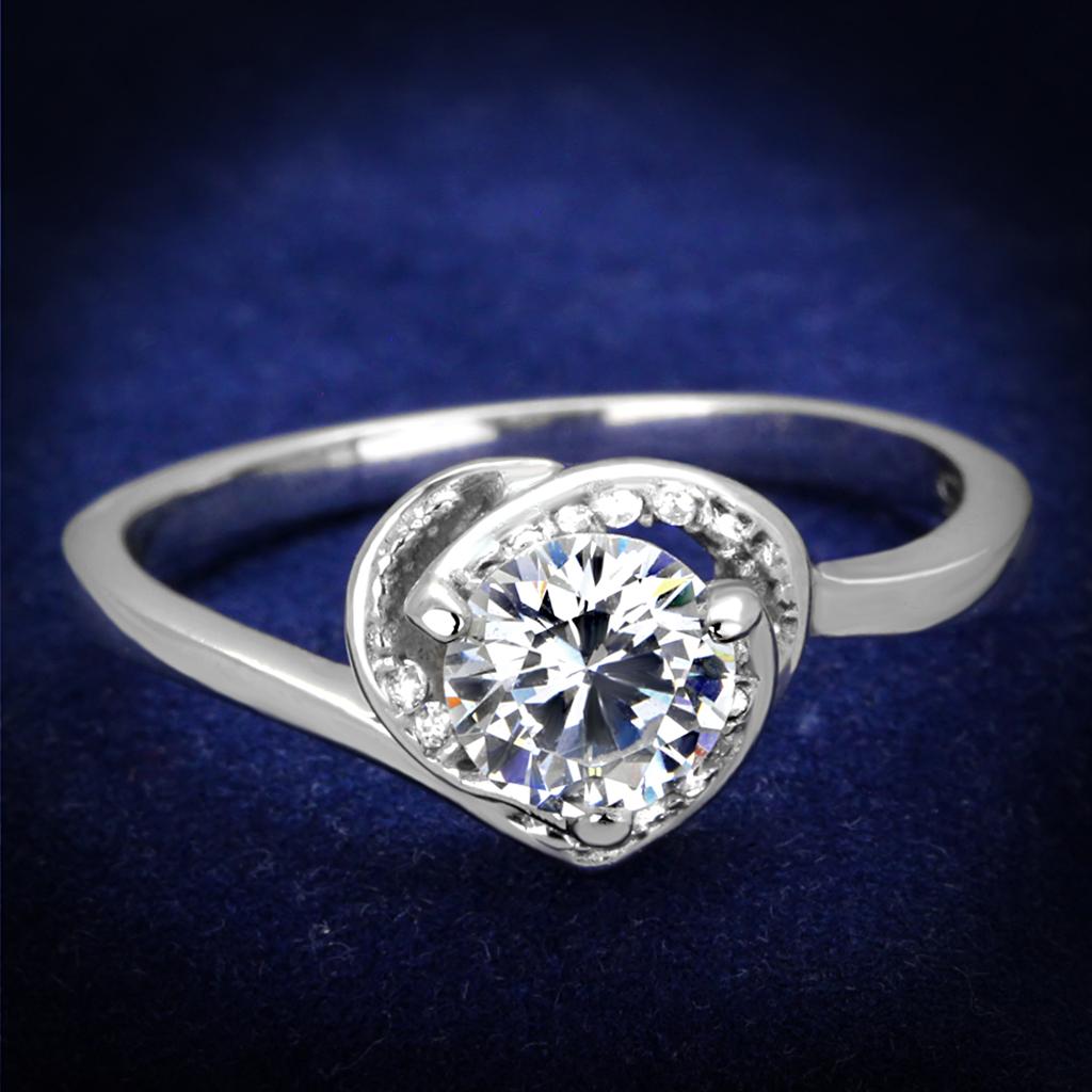 JCE398 Rhodium 925 Sterling Silver Ring with AAA Grade CZ  in Clear