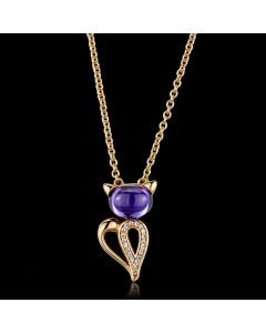 JCE408 Rose Gold 925 Sterling Silver Chain Pendant with AAA Grade CZ  in Amethyst