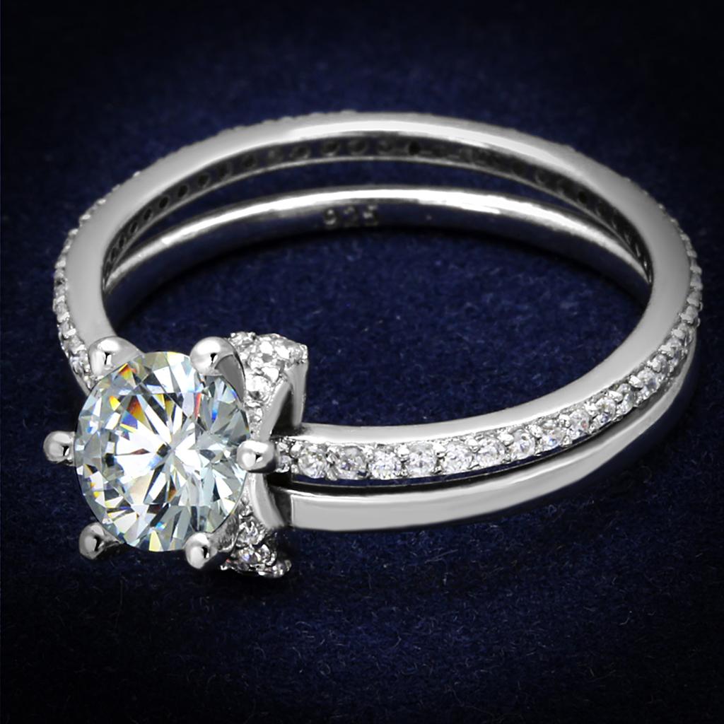 JCE464 Rhodium 925 Sterling Silver Ring with AAA Grade CZ  in Clear