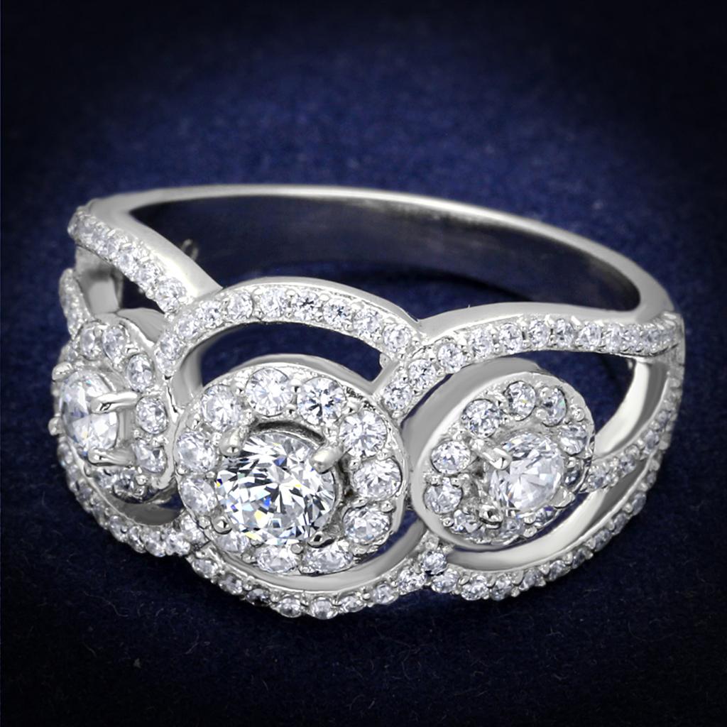 JCE468 Rhodium 925 Sterling Silver Ring with AAA Grade CZ  in Clear
