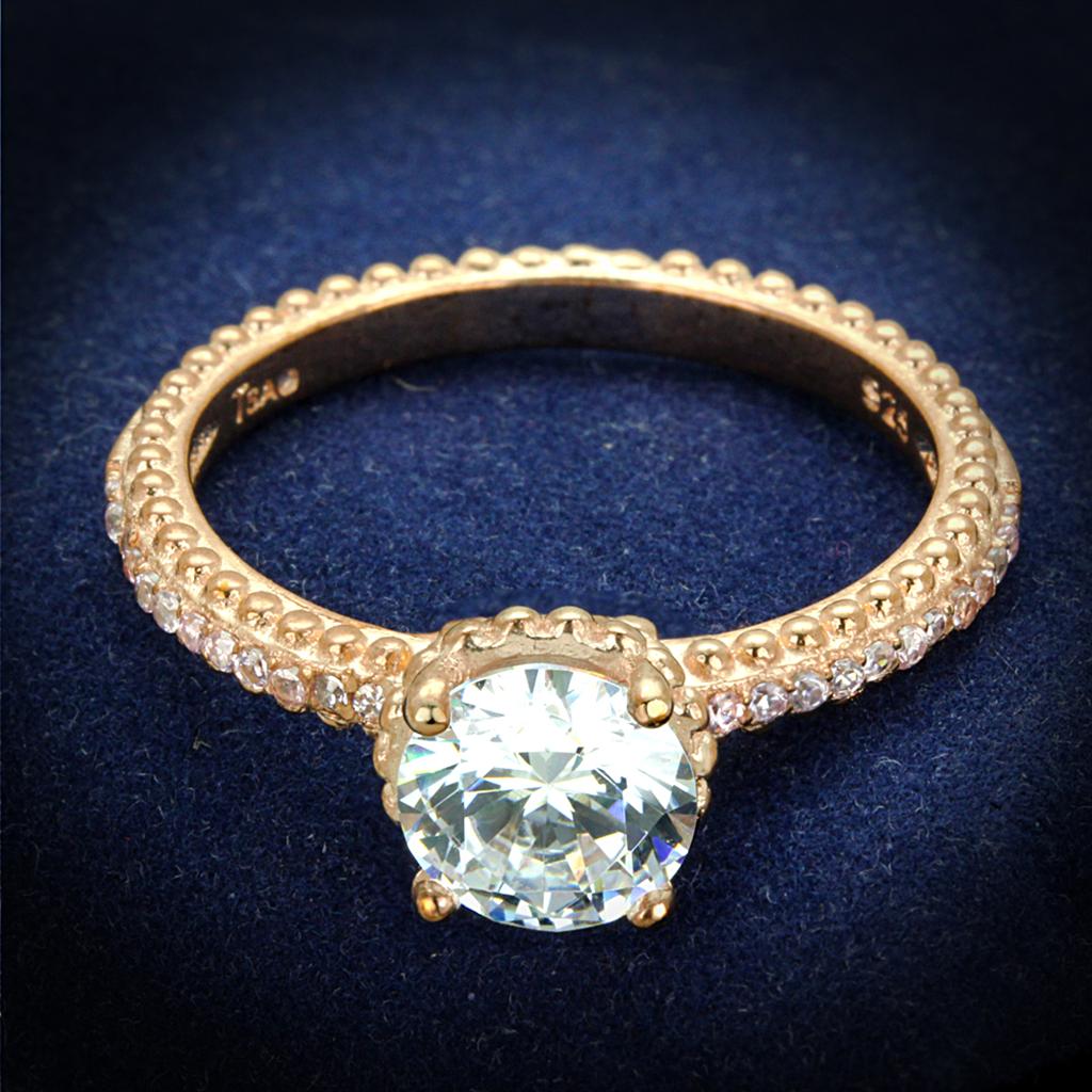 JCE518 Rose Gold 925 Sterling Silver Ring with AAA Grade CZ  in Clear