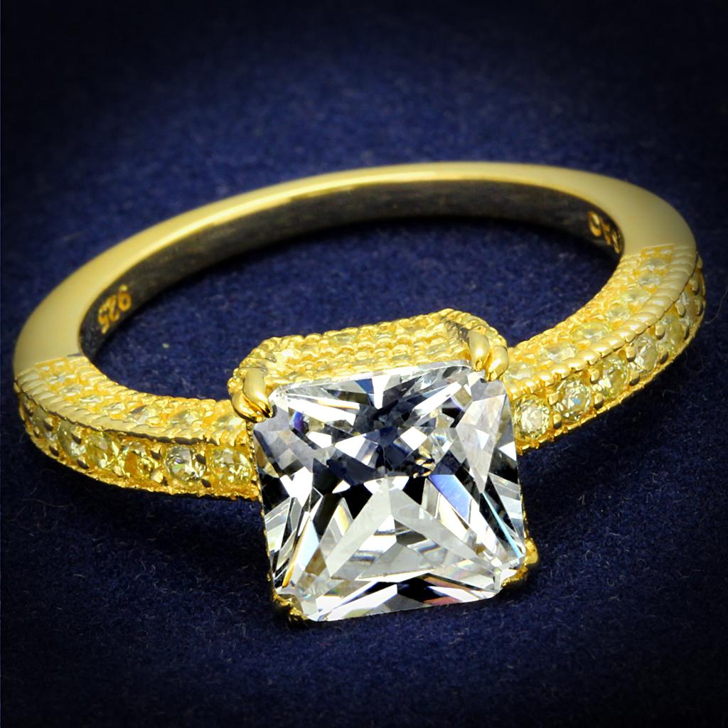 JCE539 Gold 925 Sterling Silver Ring with AAA Grade CZ  in Clear