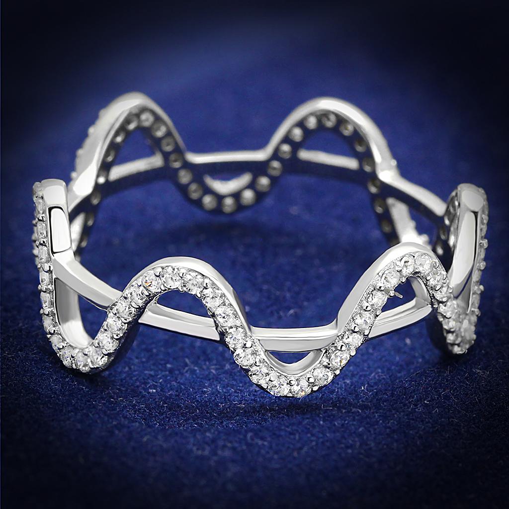 JCE576 Rhodium 925 Sterling Silver Ring with AAA Grade CZ  in Clear