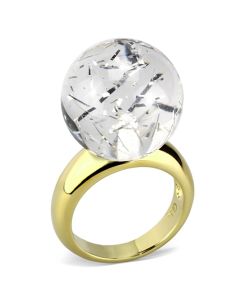 JCE084 IP Gold(Ion Plating) Brass Ring with Synthetic Synthetic Stone in Clear